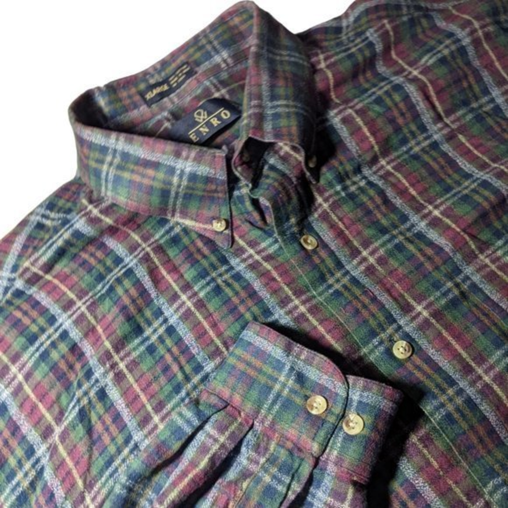 Vtg Enro Classic Red Green Plaid Button Down Men's‎ Shirt Size XL 100% Cotton